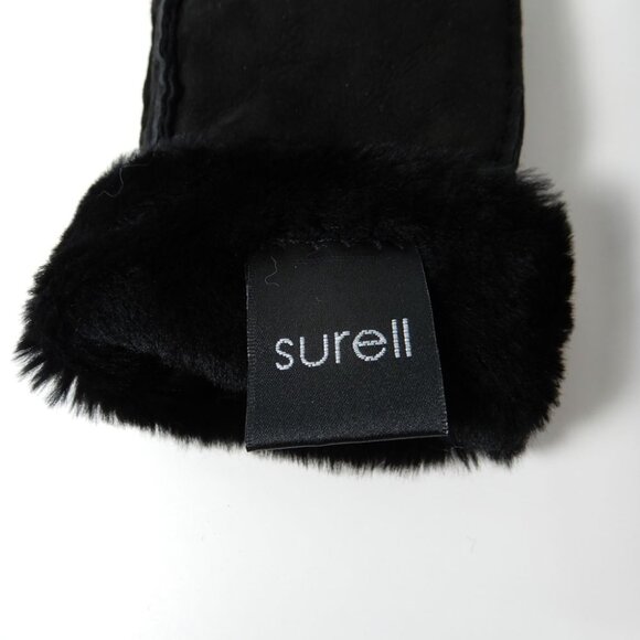 SURELL Genuine Shearling Lined GLOVES Size M Black Suede Sheepskin Fur NEW $110 - Picture 5 of 7